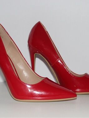 Red Patent Leather Heels Stiletto Pumps Pointed Toe High Heel Size 8.5 Formal